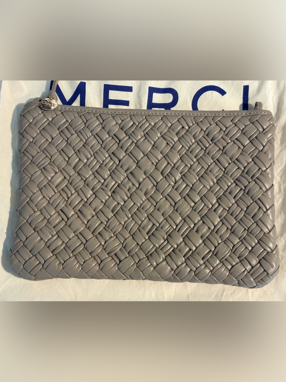 Clare V. Puffy Woven Leather Clutch with tabs in Dove - Picture 3 of 14